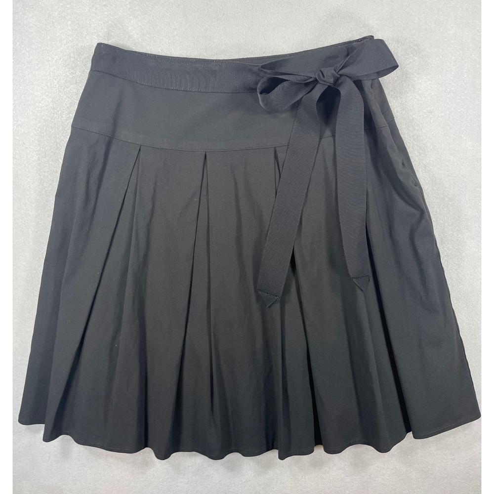 White House Black Market Womens Skirt Pleated Bow Black Cotton 2